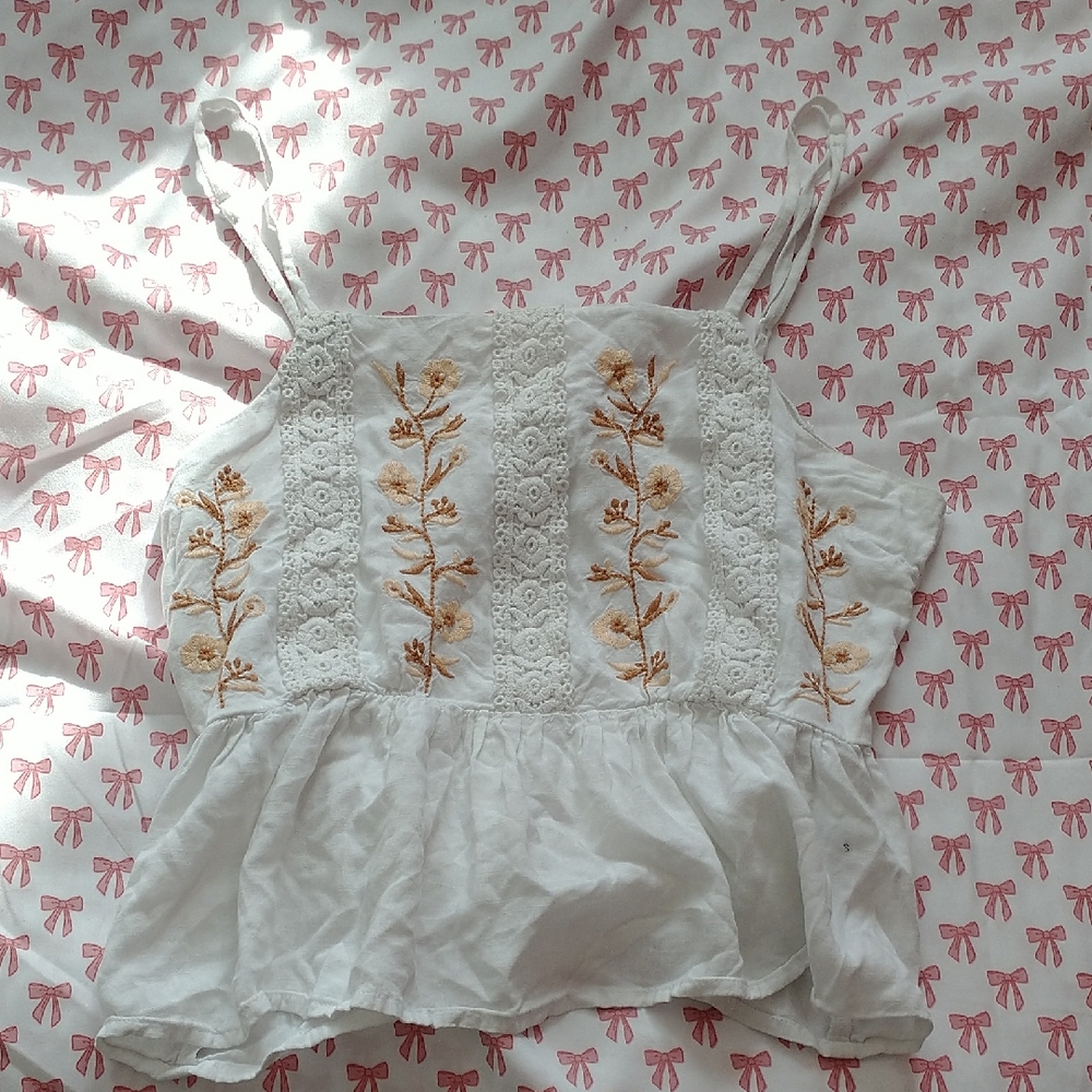 Embroidered White and Gold Women's Top
